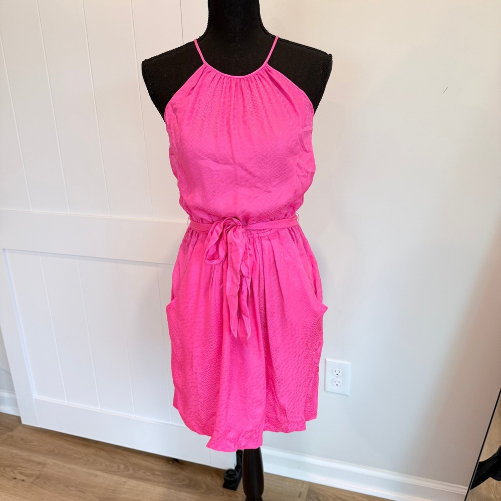 Rebecca Taylor Pink Silk Snakeskin Jacquard Halter Mini Dress Size 2